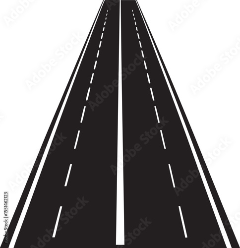 Vector highway with black asphalt and minimalist white lane markings.
