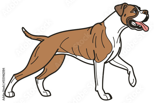 Cartoon Boxer Dog Trotting Illustration Striking Breed and Energetic Companion Captivating Animal Representation