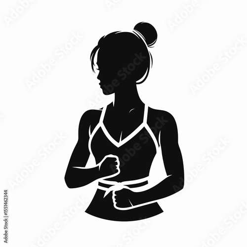 black girl in muay thai costume. Boxing Sport Cartoon Animal Clipart Line Art Vector Illustration. African young woman gear ethnic fighter attire for kid.