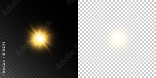 Gold Party Light Effect Featuring Flare, Flash Explosion, and Glistering Glow on a Dark Abstract Background