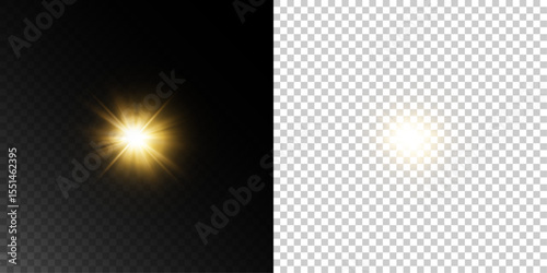Gold Party Light Effect Featuring Flare, Flash Explosion, and Glistering Glow on a Dark Abstract Background