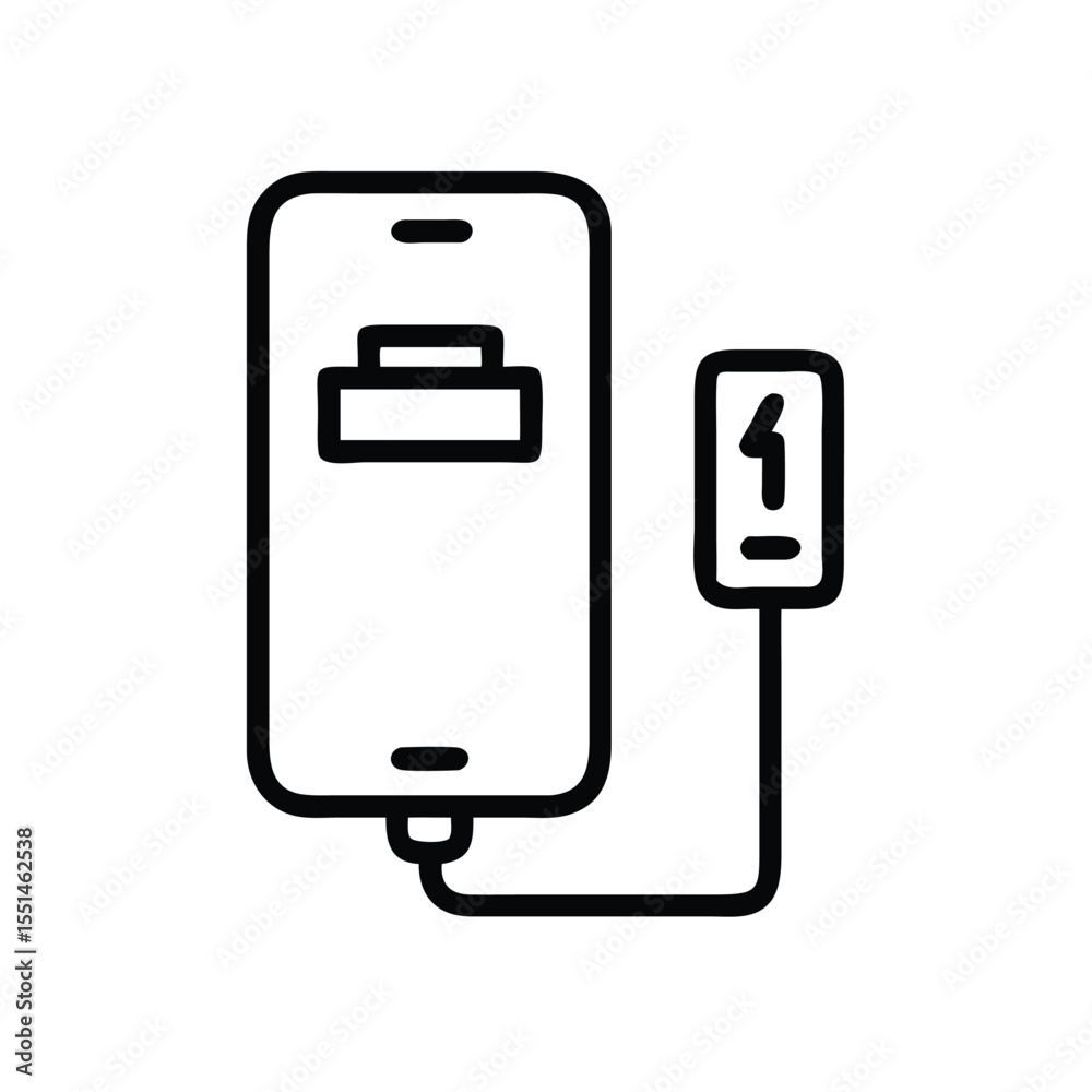 Illustration of smartphone charging with charger adapter for mobile device battery power Illustration of smartphone charging with charger adapter for mobile device battery power