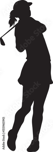 Silhouette Female Golf Player playing Golf position