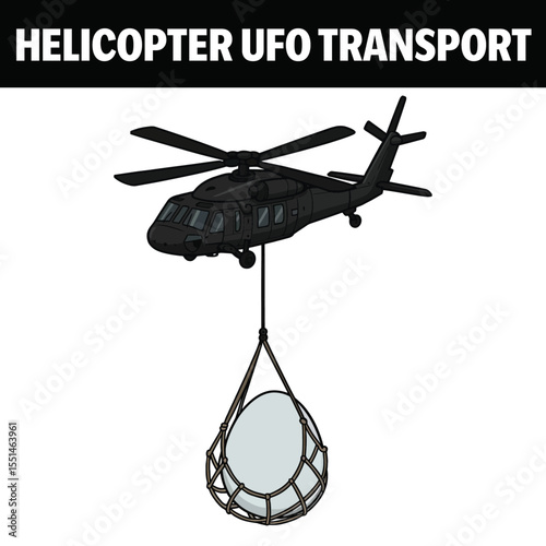 Cartoon Helicopter UFO Transport – Black Chopper Airlifting egg Illustration