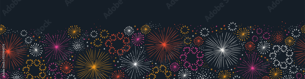 Naklejka premium Fun hand drawn doodle fireworks, seamless pattern, great for textiles, wrapping, banner, wallpapers - vector design