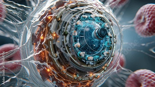 Abstract representation of futuristic technology integrated with biological elements and digital interfaces