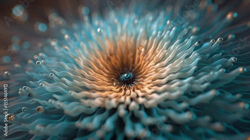 Abstract Colorful Wave Pattern with Surreal Center and Water Drops Creating a Dynamic Fluid Motion Effect