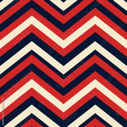Chevron geometric pattern background in red navy and cream seamless decorative design