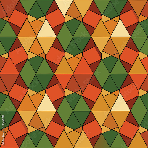 Colorful autumnal tones geometric pattern with triangles and quads for backgrounds and textures