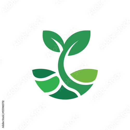 Abstract Green Plant Logo, Modern Eco Growth Icon, Leaf and Nature Symbol Design, 
