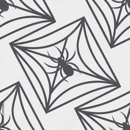 Halloween geometric pattern with spiders and webs dark grey on pale background