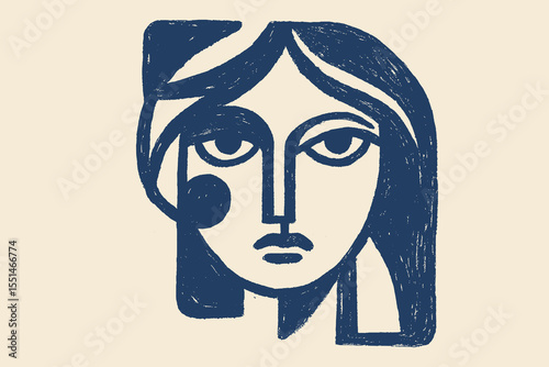 Woman face portrait in cubism naive hand drawn vector illustration