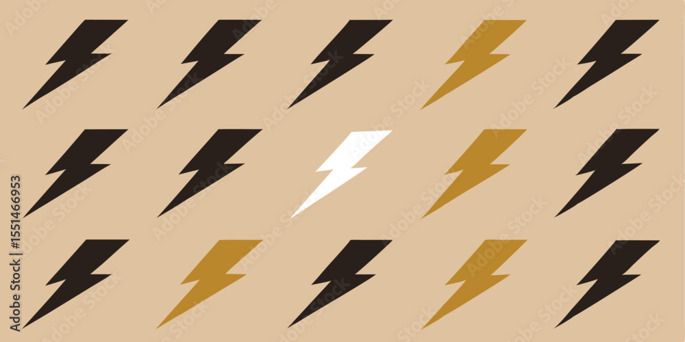Obraz premium Repetitive arrangement of geometric lightning bolts in gold and white colored in beige background