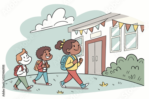 Families, with their children playing and having fun, are shown in various settings like a house, a city, or on vacation, often depicted with love and joy in playful cartoon illustrations