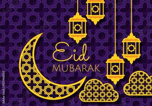 Elegant eid mubarak greeting card with festive arabic calligraphy and geometric patterns