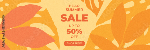 Modern summer advertisement banner with tropical leaves and summer Sale text. Ideal for seasonal sales, web promotions, and stylish summer marketing visuals