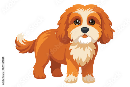Adorable Cartoon Cavalier King Charles Spaniel Puppy with a Sweet Expression and Playful Posture on a White Background
