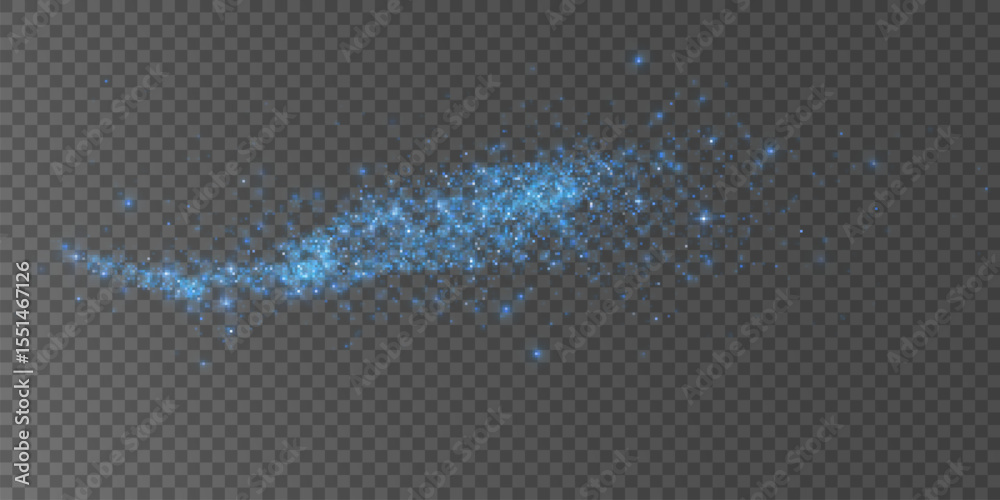Naklejka premium Magical Christmas Spark with Blue Glow, Fairy Shine, and Isolated Gold Particles on Transparent Vector Background.