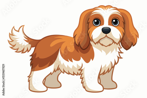 Adorable Cavalier King Charles Spaniel Illustration with White and Brown Fur a Charming and Playful Cartoon Dog Image