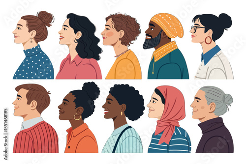 Diversity in Profile: A vibrant collection of individuals, each representing a unique identity, stand shoulder-to-shoulder in a compelling display of diversity and unity.