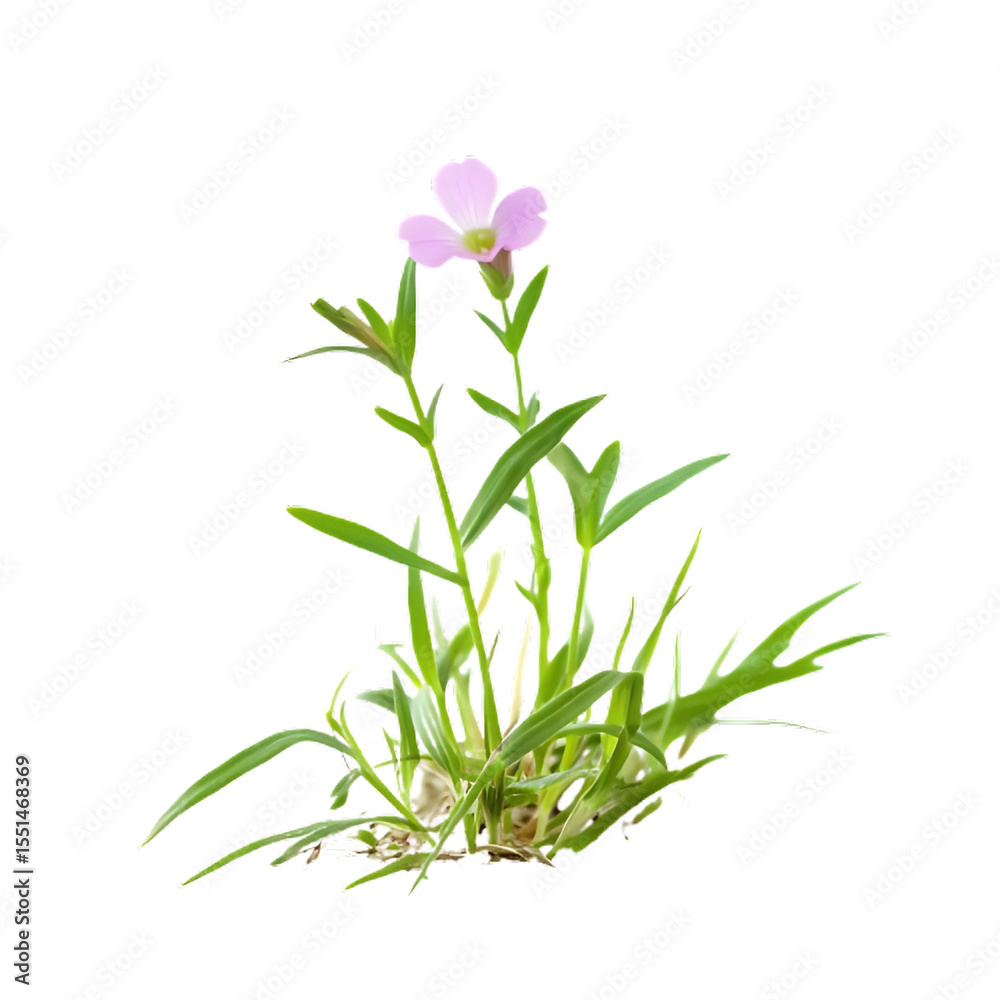 Fototapeta premium Little Wild Pink Flower in a Cute Plant Isolated On Transparent Background. 