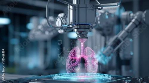 Futuristic Medical Technology Concept with Digital Representation of Human Lungs in Laboratory Environment