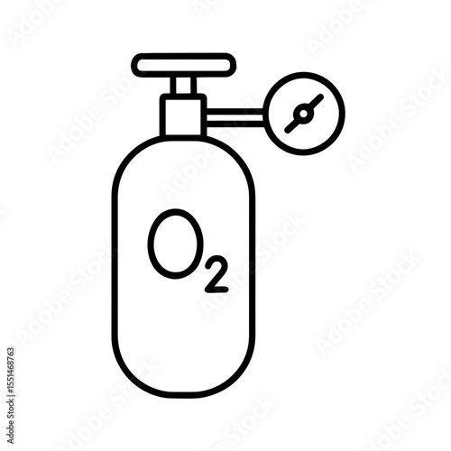 Oxygen tank icon with pressure gauge in outline style