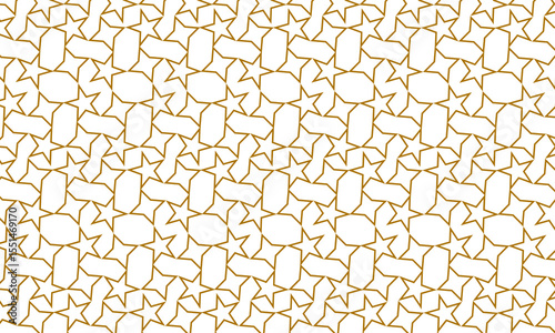 Elegant Arabesque seamless pattern. Gold and white floral lattice ornament. Geometric repeat design with traditional luxury style. Vector tileable texture on transparent background