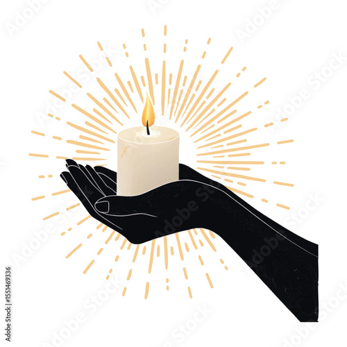  Hand holding candle on white background