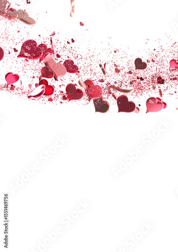 Falling love heart confetti 3d illustration