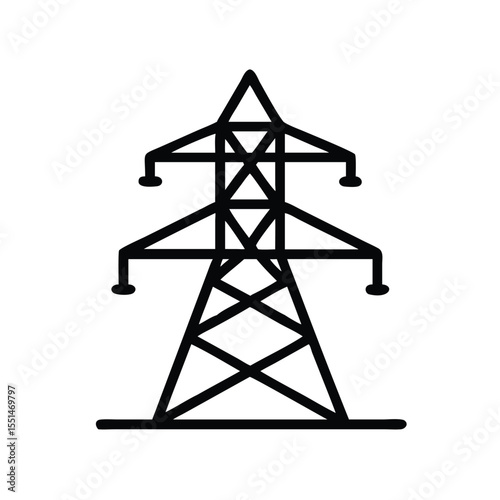 Electricity transmission tower power line pylon high voltage grid distribution utility infrastructure icon vector