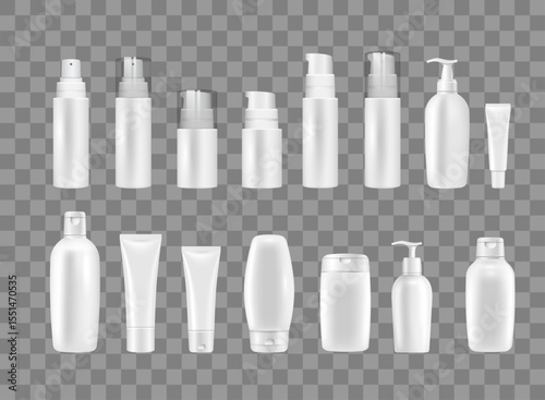 White blank isolated cosmetic containers, mockup set