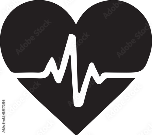 Silhouette Heartbeat Pulse in Love Shape