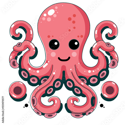 Octopus Vector Flat Illustration With Transparant Background 