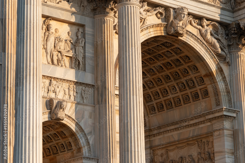 Fototapeta premium The Arco della Pace in Corso Sempione, a triumphal arch in Milan, Lombardy region, Italy.