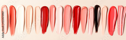 Lipstick texture smears in various colors for cosmetics background