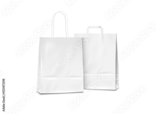 White paper shopping bags mockup, set of blank paper bags