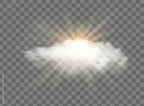 Cloud with sunny rays, realistic sunny cloudy sky