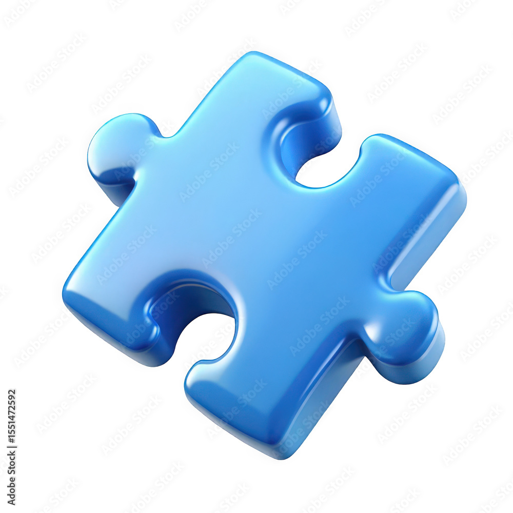 Obraz premium A single shiny blue jigsaw puzzle piece with rounded edges and a glossy finish isolated on transparent background