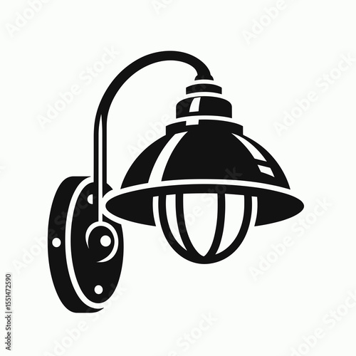 Wall Lamp. Furniture Interior Decoration Cartoon Animal Clipart Line Art Vector Illustration. light fixture for mounting to a vertical partition at home office.