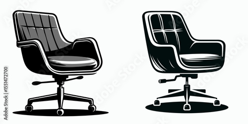 Swivel Chair. Furniture Interior Decoration Cartoon Animal Clipart Line Art Vector Illustration. Rotating seat furniture adjustable height work place home office seating aid.