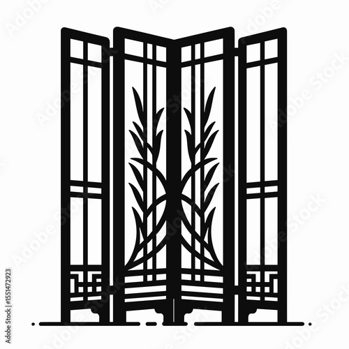 Room Divider. Furniture Interior Decoration Cartoon Animal Clipart Line Art Vector Illustration. Partition screen separation furnishing home decor panel.