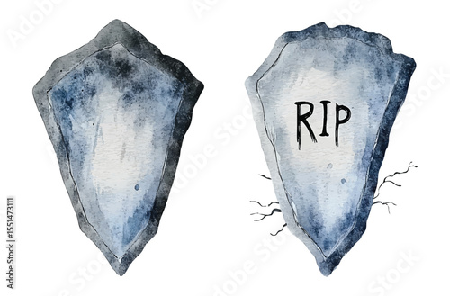 Halloween rip, grey gravestone watercolor illustration