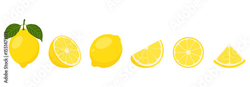 Fresh lemon fruit. Collection of lemon vector icons isolated on white background. Vector illustration