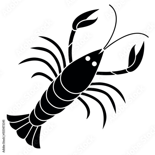 Stylized black silhouette of a lobster isolated on white background