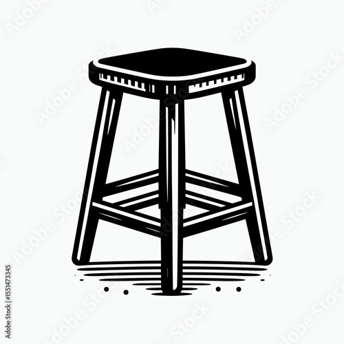 Kitchen Stool. Furniture Interior Decoration Cartoon Animal Clipart Line Art Vector Illustration. Counter seating bar height chair for home or dining space.