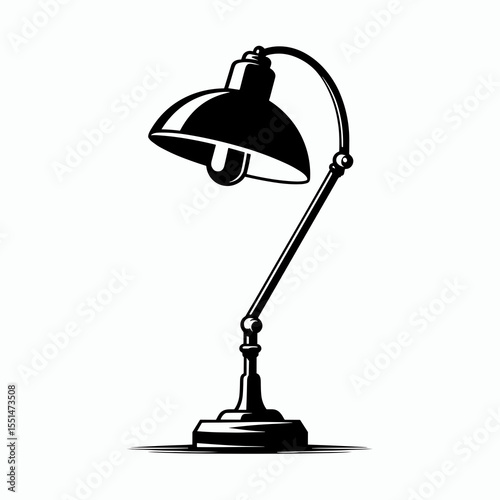 Floor Lamp. Furniture Interior Decoration Cartoon Animal Clipart Line Art Vector Illustration. Upright light fixture for home illumination standing equipment.