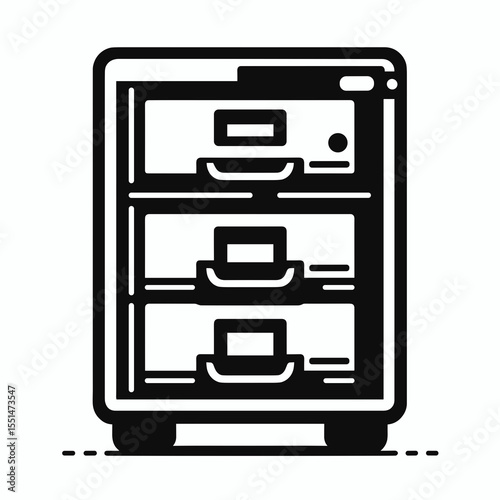 File Cabinet. Furniture Interior Decoration Cartoon Animal Clipart Line Art Vector Illustration. Office storage unit a fixture for record keeping and document organization.