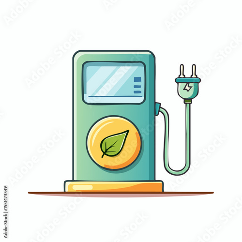 An ecofriendly charging station with a leaf symbol plug and display screen
