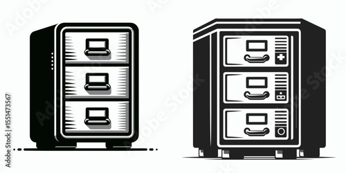 File Cabinet. Furniture Interior Decoration Cartoon Animal Clipart Line Art Vector Illustration. Office storage unit document organizer for paperwork and record archive.